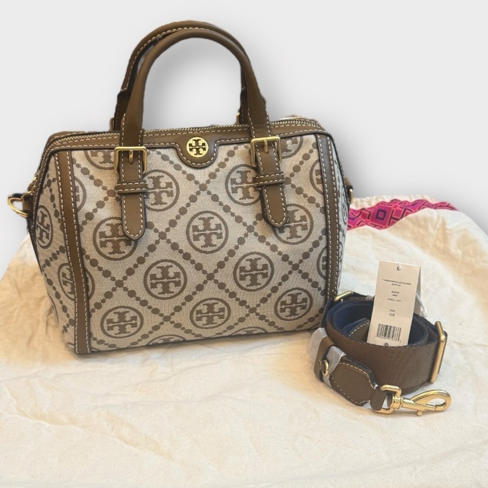 Tory Burch Brown and Cream Handbag, Monogram Duffel Bag